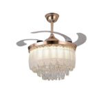 JS-LXR Crystal BLDC 42" Chandelier Fan SX0008 Gold Body & 4 Clear ABS Retractable Blades