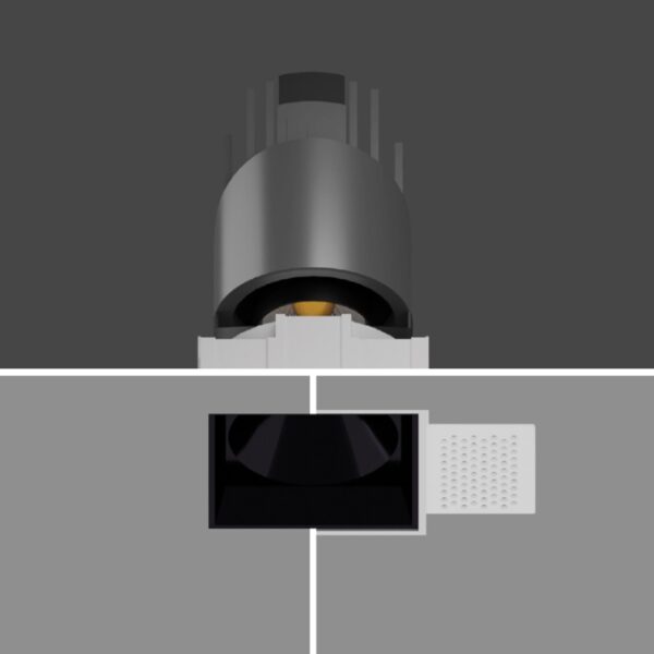 JS-TRL Flare-Square
Trimless 12w Square In-Ceiling Tilt Colored Reflector Cob Downlight - Image 2